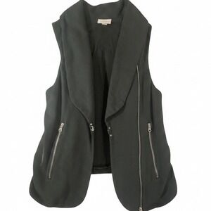 Witchery Womens Black Wool Blend Sleeveless Vest Shawl Collar Zip Pocket Size S